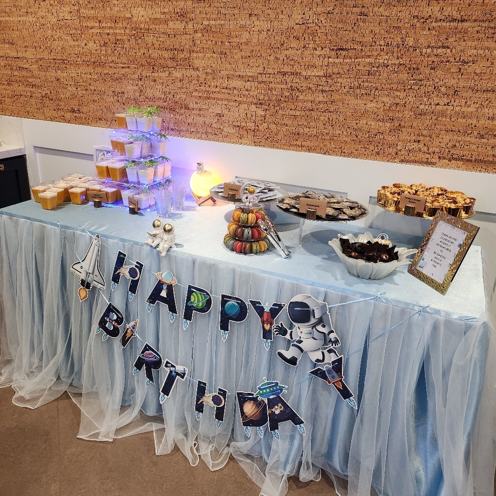 Custom Made blue tulle Dessert Table Skirt, Wedding, Birthday, Baby Shower